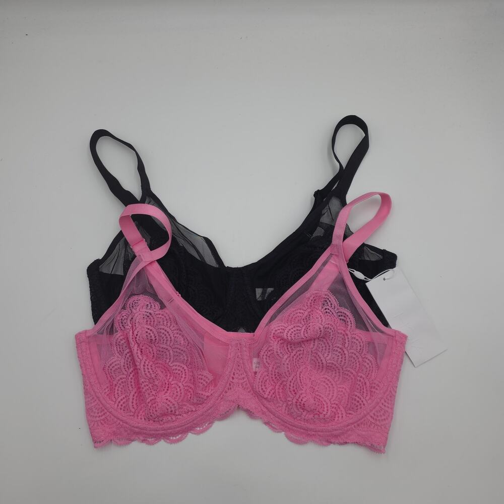 HSIA Bundle of Two Mermaid Scales Lace Unlined Bra in Pink Black Size 42G